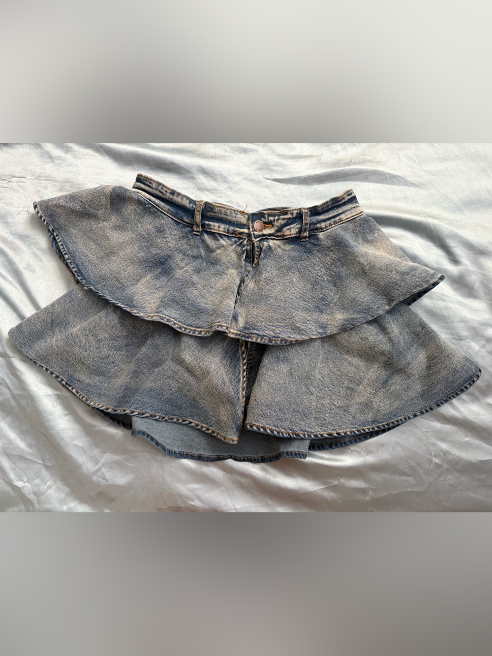 Daisy Light Blue Layered Denim Skirt with short skort